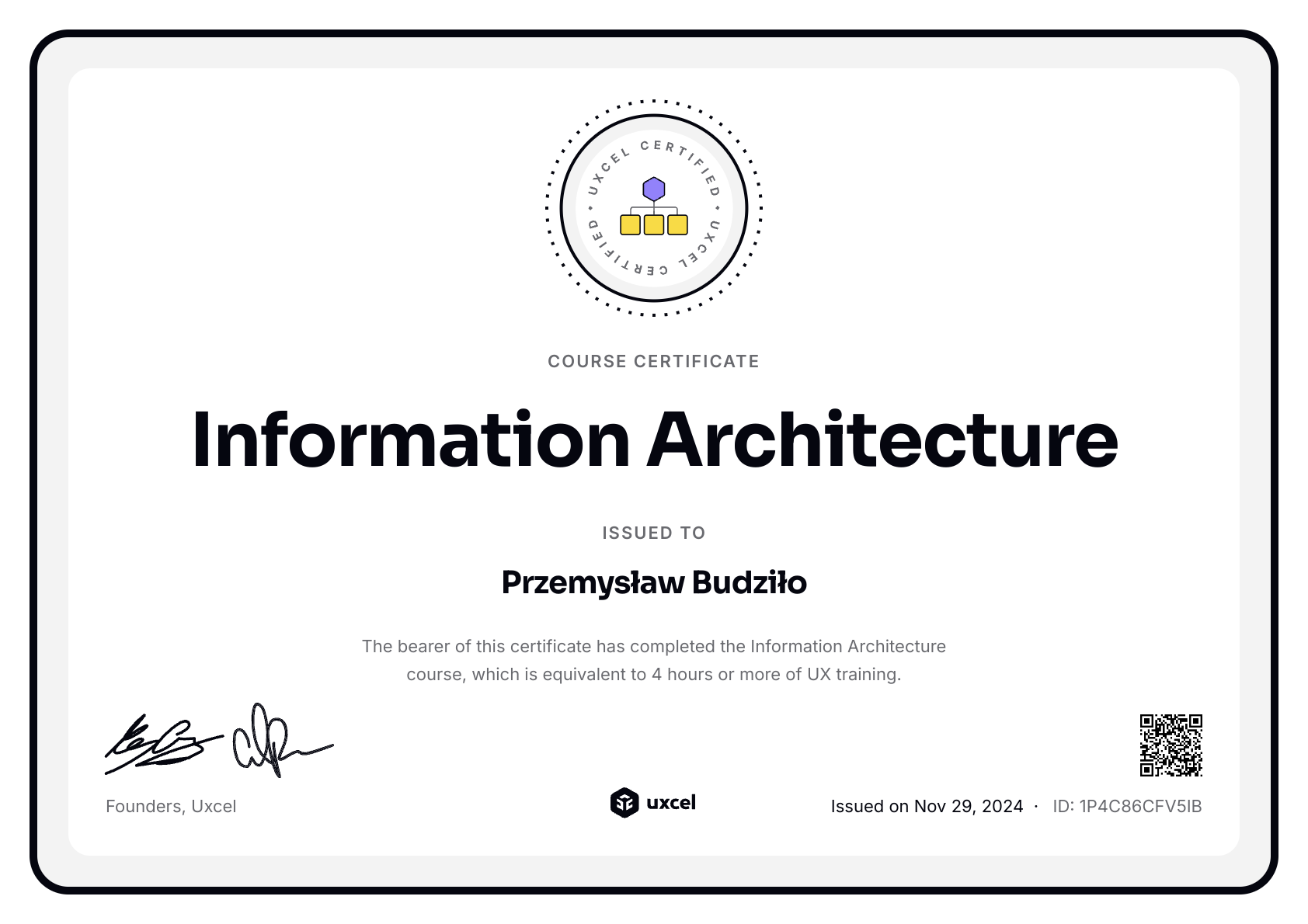 Przemysław Budziło's certificate
